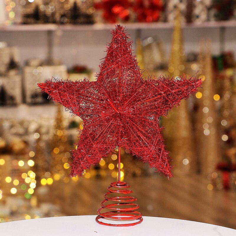 Christmas Tree Topper Star Led Light Xmas, Iron Five-Pointed Star, Lighted Hanging Ornament, Festive Holiday Tree Decoration, Xmas Home Tabletop Decor Gift4