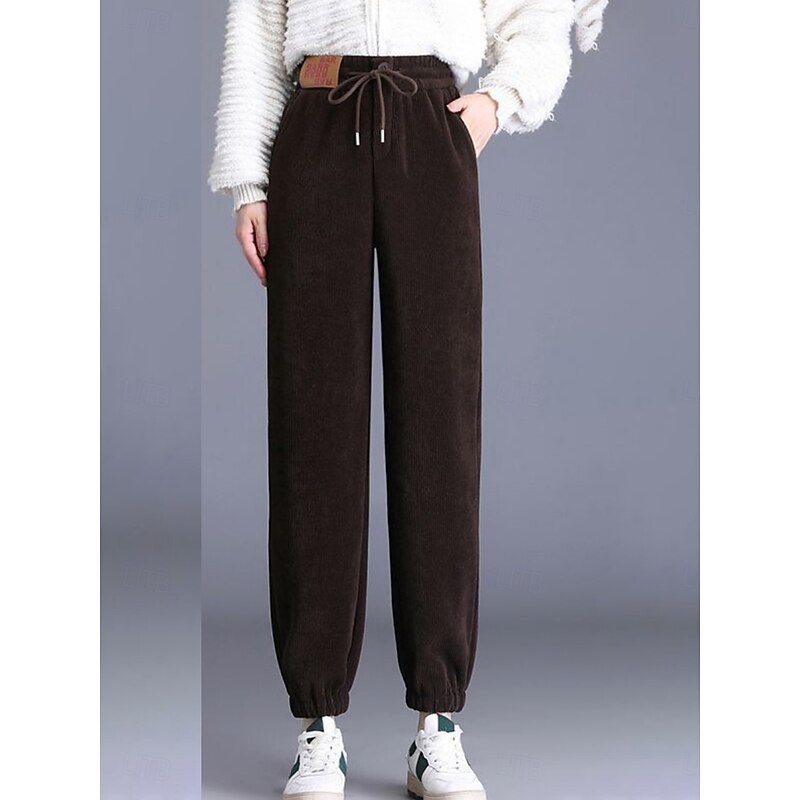 Women's Fleece Pants Chinos Fashion Streetwear Basic Full Length High Waist Plain Pocket Elastic Waistband Comfy Soft Comfortable High Elasticity Outdoor Street Dark Gray Black Brown Amethyst Spring2