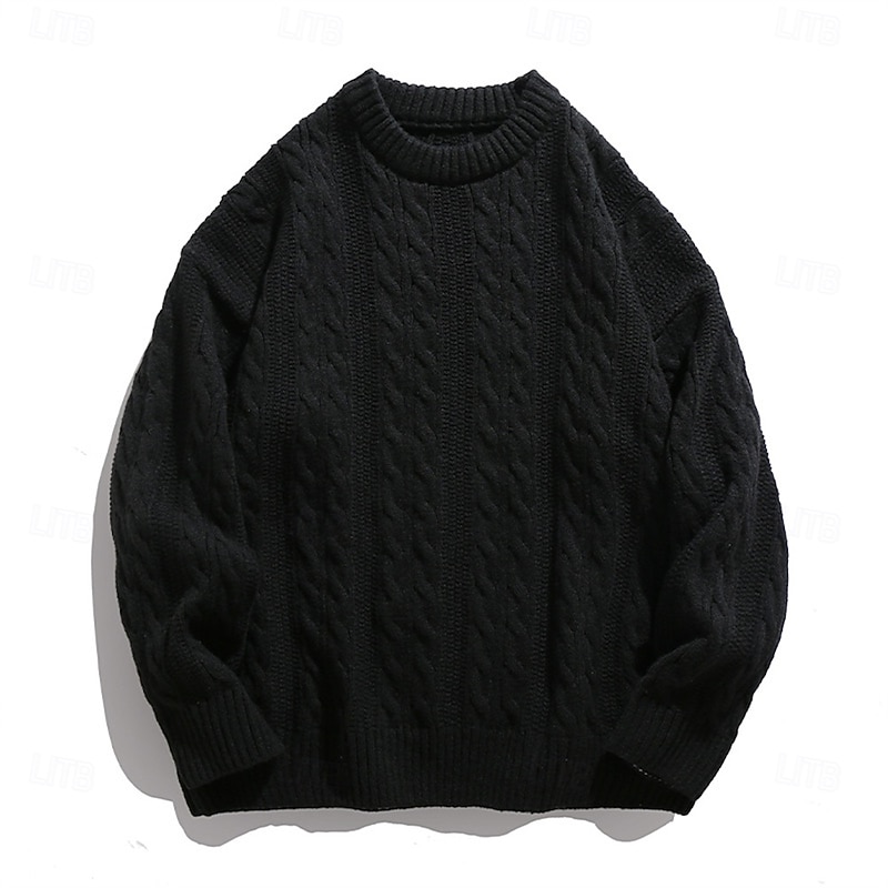 Men's Pullover Sweater Jumper Knit Sweater Ribbed Knit Regular Tops Knitted Plain Crew Neck Fashion Basic Vacation Daily Wear Clothing Apparel Fall Winter Black White M L XL4