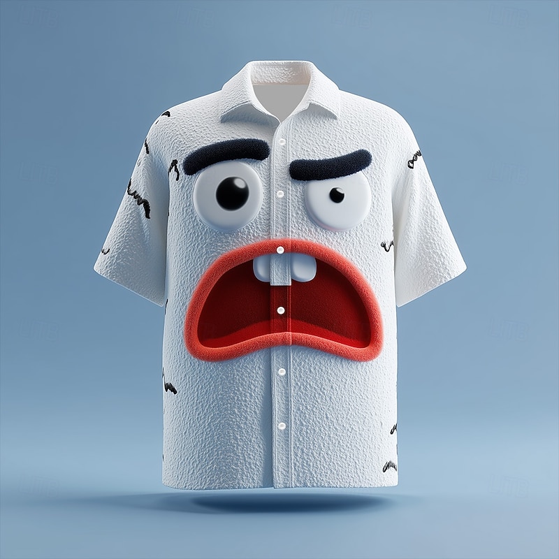 Christmas Men's Smile Face funny christmas Color-blocking Shirt Button Up Shirt Short Sleeve Funny Outdoor Holiday Summer Spring Turndown 3D Print Collared Shirts White Red Blue2