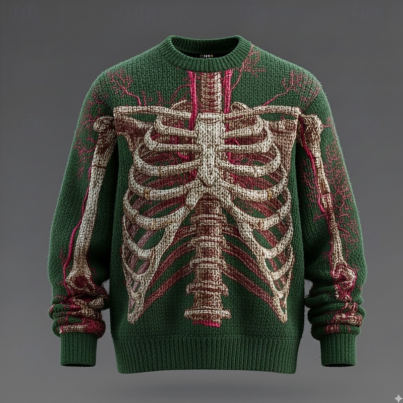 Halloween Men's Skeleton Pullover Sweater Jumper Knitwear Crewneck Casual Dark Vacation Street Daily 3D Print Keep Warm Long Sleeve Fall Winter Black Blue Green3