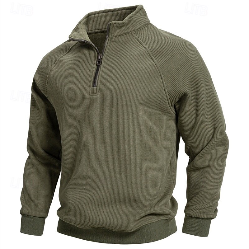 Men's Sweatshirt Fleece Sweatshirt Pullover Quarter Zip Sweatshirt Ribbed Knit Apricot Black Army Green Navy Blue Light Grey Standing Collar Plain Textured Sports & Outdoor Casual Daily Streetwear4