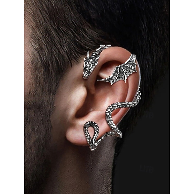 Women's Halloween Dragon Ear Cuff Earrings, Gothic Fantasy Winged Serpent Jewelry for Parties, Cosplay and Nightlife3