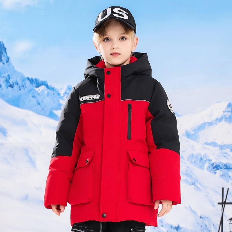 Kids Boys' Down Jacket Outdoor Jacket Puffer Jacket Outerwear Color Block Long Sleeve Keep Warm Windproof Coat Outdoor Daily Basic Black Red Blue Fall Winter 4 years+2