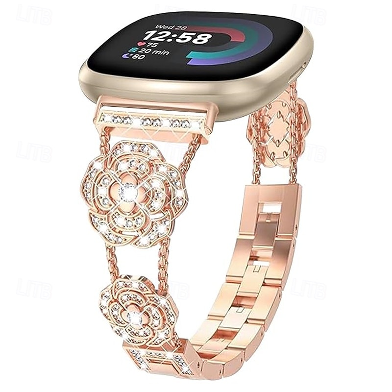 Smart Watch Band Compatible with Fitbit Versa 4, Sense 2, Versa 3, Sense Versa 2 / Versa Lite / Versa SE / Versa Rhinestone Smartwatch Strap Women Glitter Bling Diamond Jewelry Bracelet Replacement