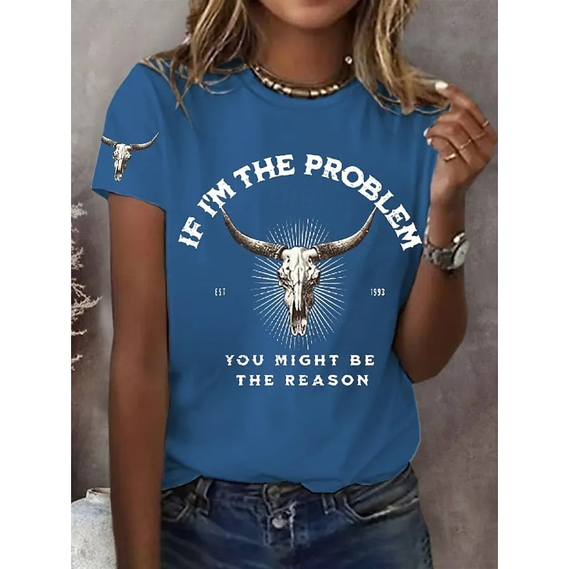 Women's T Shirt Graphic Letter Vintage Stylish Classic Short Sleeve Crew Neck Regular Tops Daily Print Black White Blue Green Gray Summer Spring