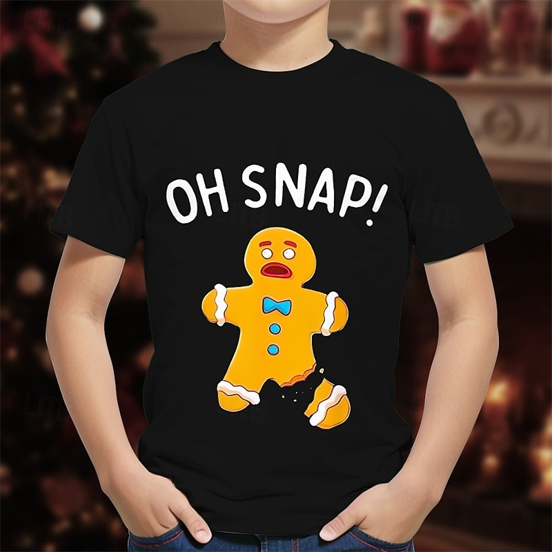 Christmas Boys' 3D Graphic Gingerbread T shirt Tee Short Sleeve Summer Spring Fashion Basic Kids 4-12 Years Crew Neck Outdoor Casual Daily Regular Fit4