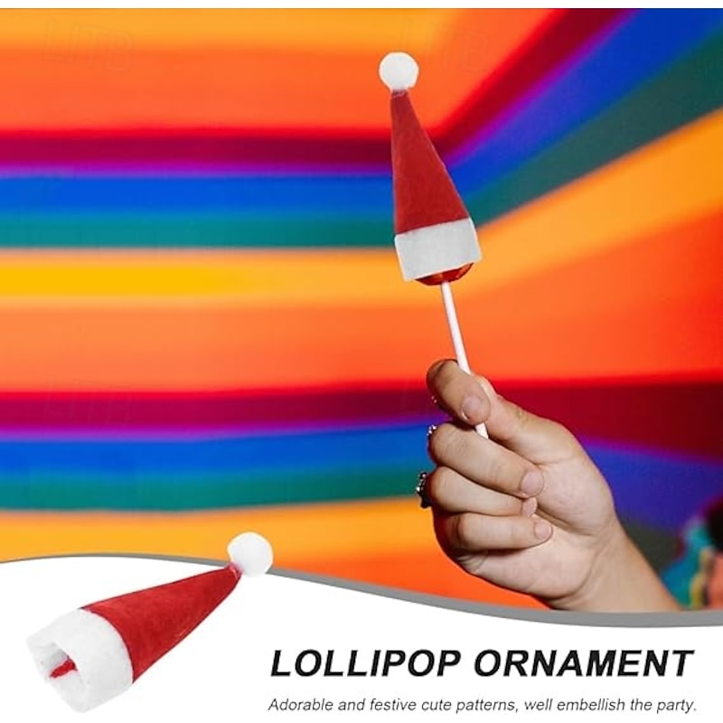 50pcs Mini DIY Christmas Lollipop Hat Christmas Cap Lollipop Top Wraps Toppers Wine Bottle Cap For Lollipop Candy Cover Decorations Craft2
