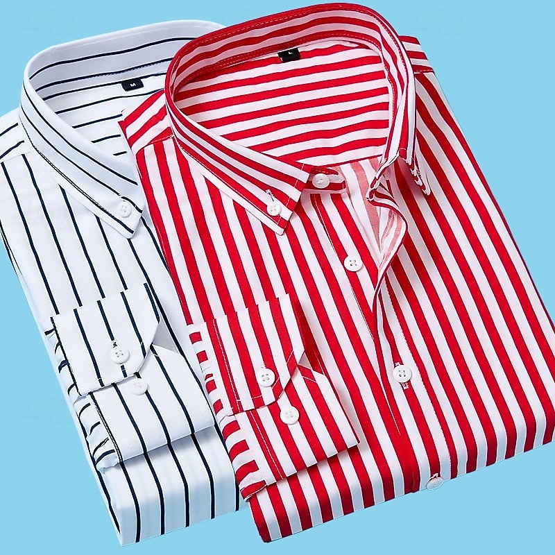 Men's Shirt Dress Shirt Button Down Shirt Striped Shirt Collared Shirt Vertical Stripes Work Office / Career Blue+Light Blue White+Red Navy Blue+Red Light Blue+Navy Blue Long Sleeve Lapel All Seasons3