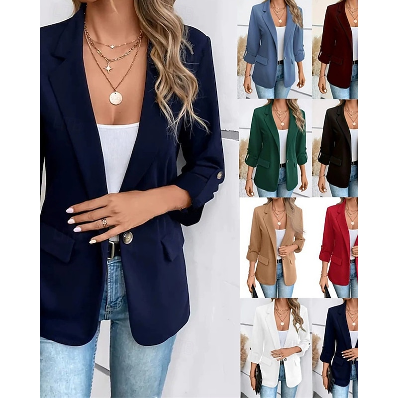 Women's Blazer Comfortable Pocket Elegant Fashion Outdoor Plain Going out Casual Daily Weekend Cardigan Regular Lapel Regular Fit Long Sleeve Outerwear Black White Burgundy Spring Fall