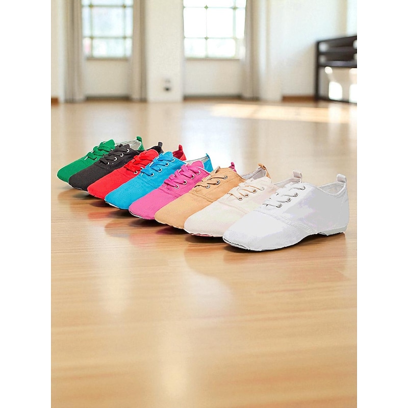 Women's Green Canvas Lace-Up Jazz Shoes - Lightweight Soft Sole Dance Sneakers for Practice and Stage Performance3