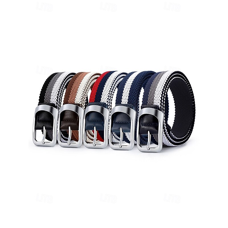 Men's Striped Elastic Woven Belt with Silver Buckle, Casual Stretch Belt for Comfort, Available in Multiple Color Options, Perfect Christmas Gift3