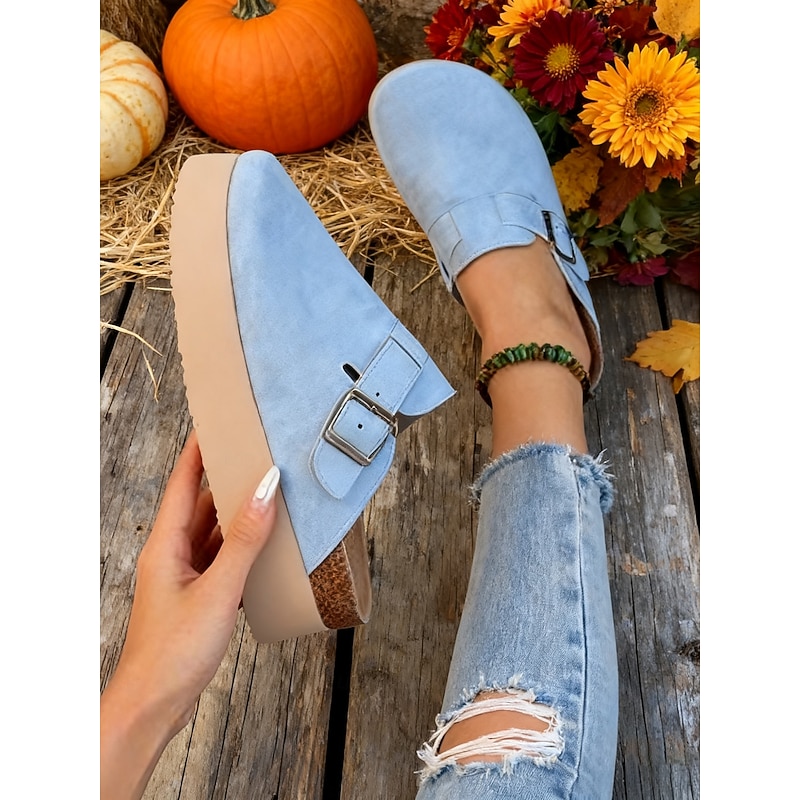Women's Platform Mule Slip-On Shoes with Adjustable Buckle, Casual Retro Farmhouse Style for Daily Outfits - Main Image