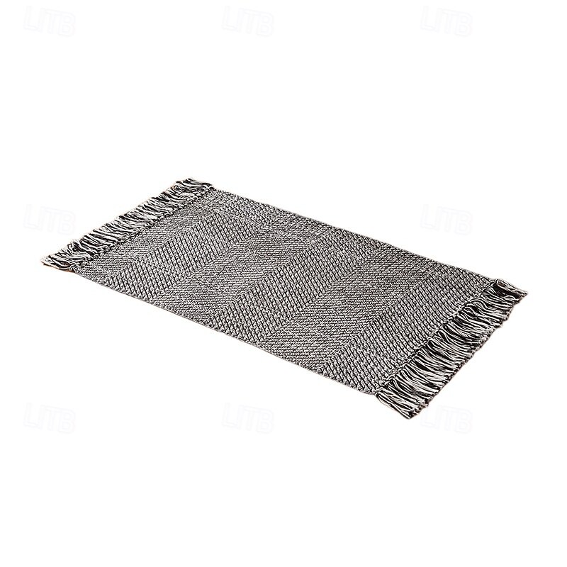 Minimalist Cotton Woven Tassel Rug For Living Room High End Polyester Blend Sofa Cushion Entryway Mat Bedroom Bedside Carpet Window Seat Decorative Soft Washable Floor Rug3