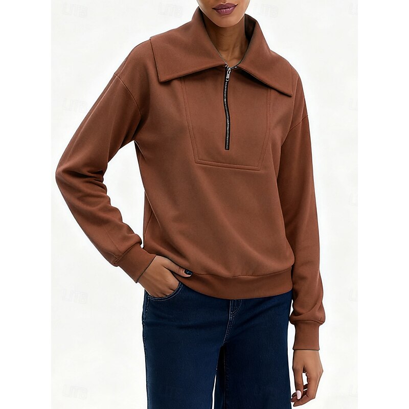 Women's Zip Up Sweatshirts Plain Casual Long Sleeve V Neck Regular Tops Street Dailywear Casual White Blue Brown Green Fall Winter4