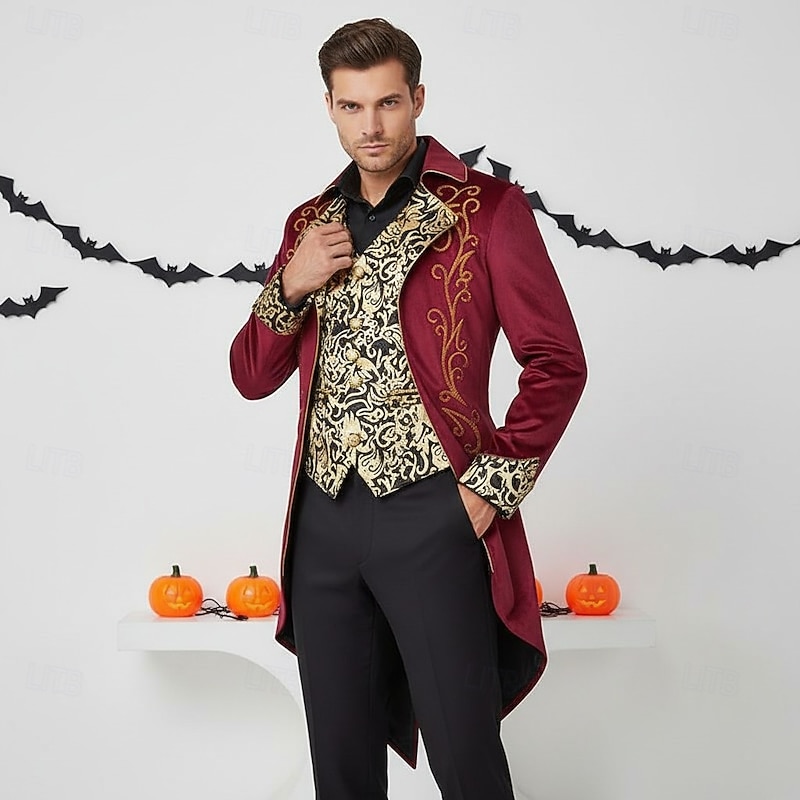 Medieval Renaissance Steampunk Coat Tailcoat Vampire Nobleman Fancy Dress Men's Halloween Carnival Performance LARP Ren Faire Adults' Coat