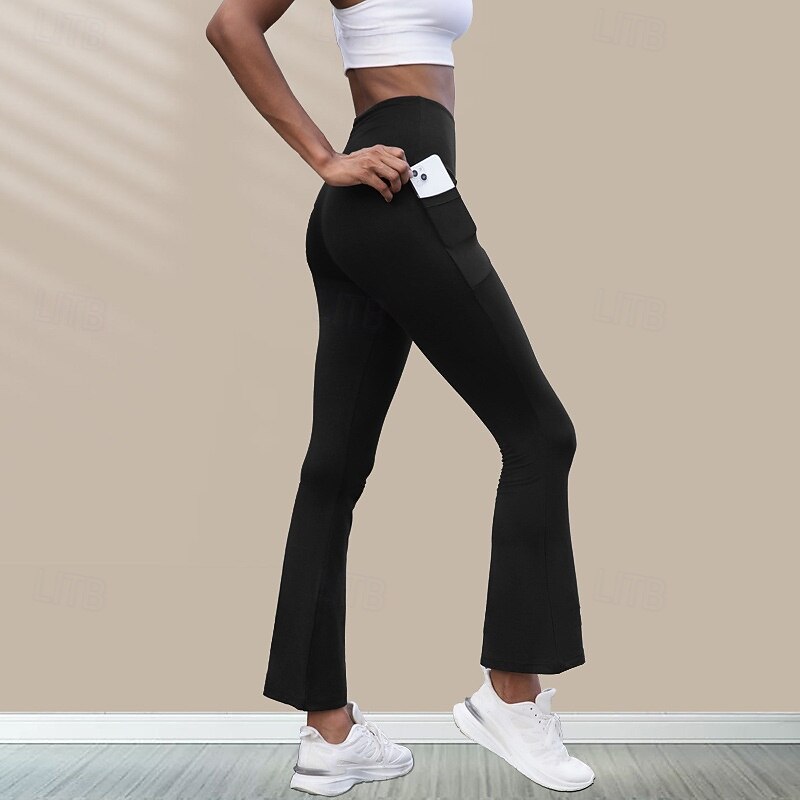 Women's Active Bell Bottom Casual / Sporty Full Length High Waist Plain Pocket Elastic Waist Butt Lift Comfortable Stretchy Athletic Sport Black Pink Army Green Dark Navy Spring Fall Regular Fit