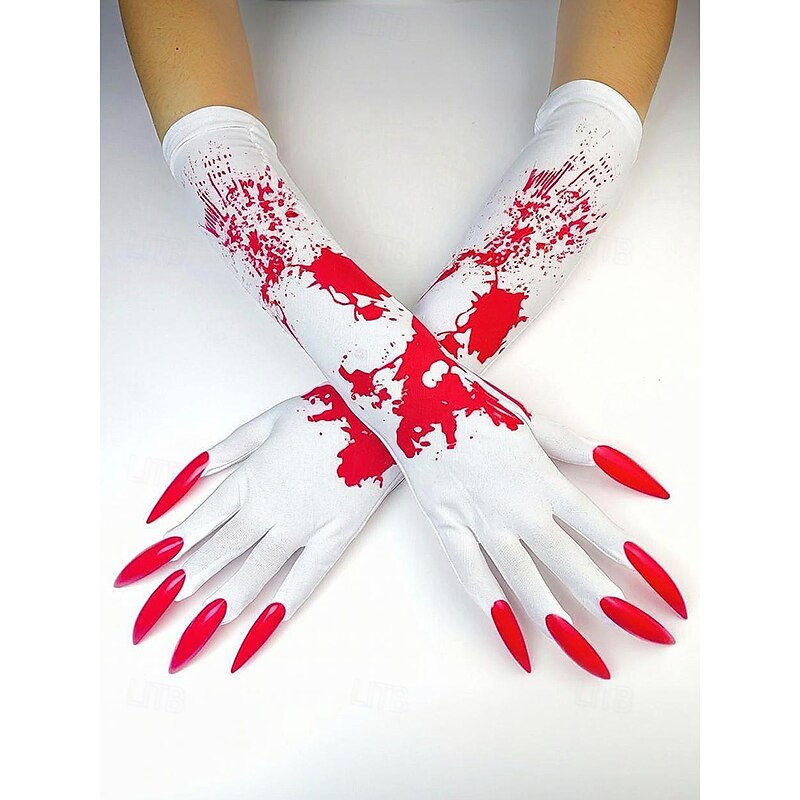 Women's Halloween Bloody Gloves with Long Red Claw Nails – Scary Cosplay Costume Accessories for Party, Vampire and Zombie Dress Up2