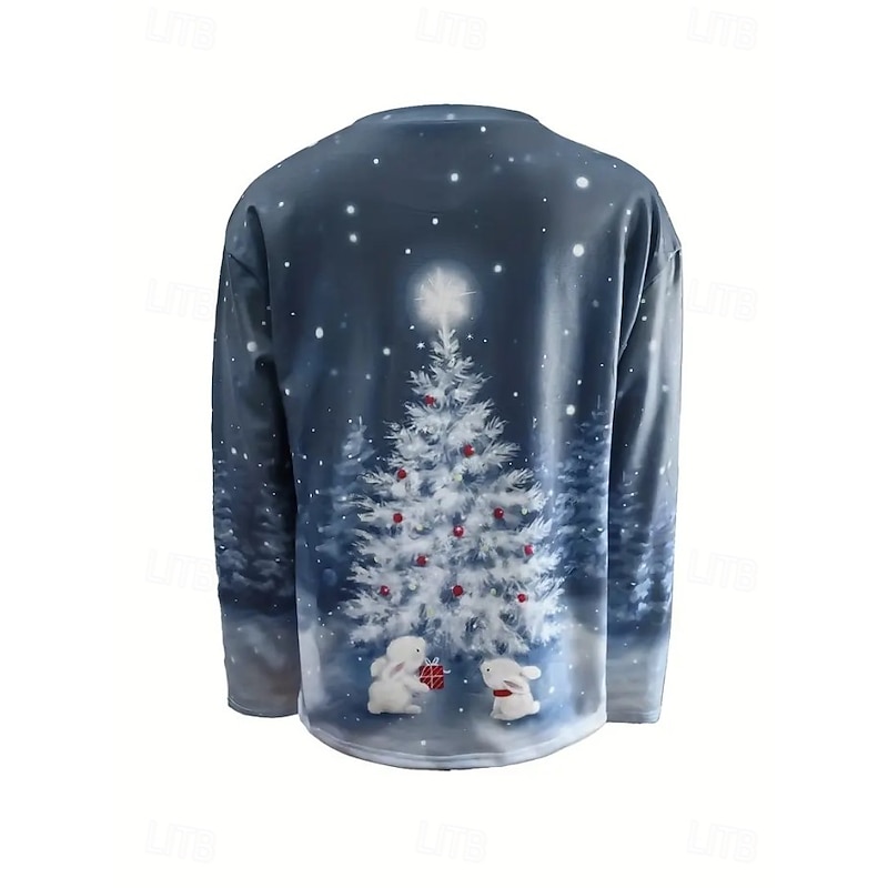 Women's Pullover Graphic Christmas Tree Casual Long Sleeve Crew Neck Regular Tops Casual Holiday Print Blue Green Spring Fall Winter2