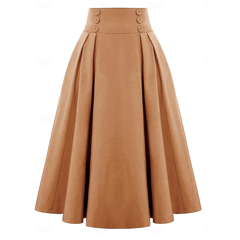 Women's Skirt A Line Elegant Fashion Midi High Waist Skirts Plain Print Micro-elastic Street Date Camel Pink Fuchsia Dark Blue Spring Polyester