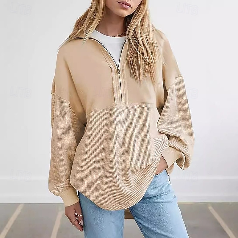 Women's Pullover Sweatshirt Lounge Top Half Zip Long Sleeve Top Athleisure Solid Colored Breathable Gym Running Fitness Sportswear Activewear Black White Green3