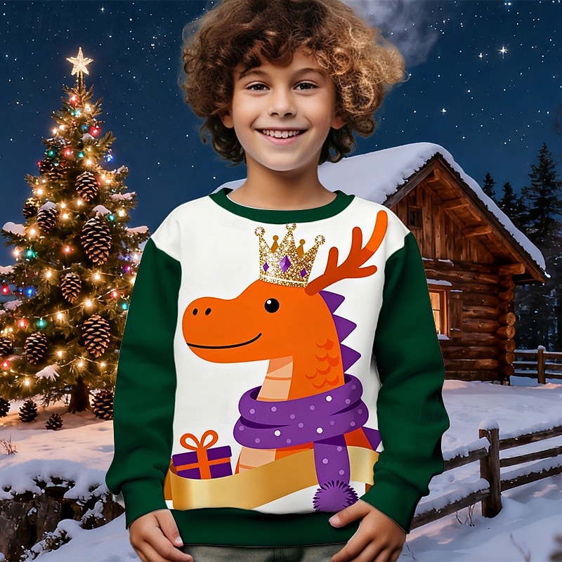 Christmas Boys' 3D Deer Sweatshirt Long Sleeve Spring Fall Fashion Basic Kids 4-12 Years Crew Neck Outdoor Casual Daily Regular Fit2