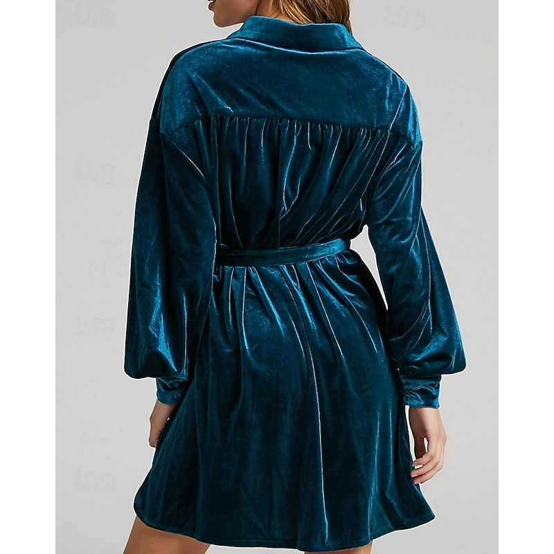 Women's Midi Dress Velvet Dress Cocktail Dress Fashion Classic Modern Outdoor Evening Party Holiday Regular Fit Plain Long Sleeve Shirt Collar Purple Brown Green Summer3