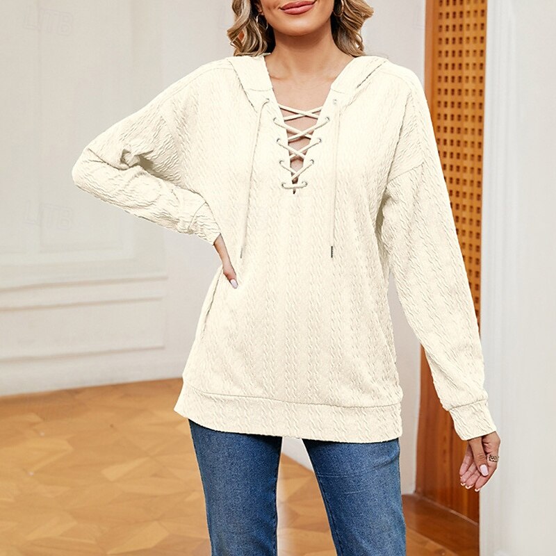 Women's Pullover Hoodie Sweatshirt Plain Sports Fashion Casual Long Sleeve Hooded Regular Tops Street Dailywear Drawstring Khaki Fall Winter4