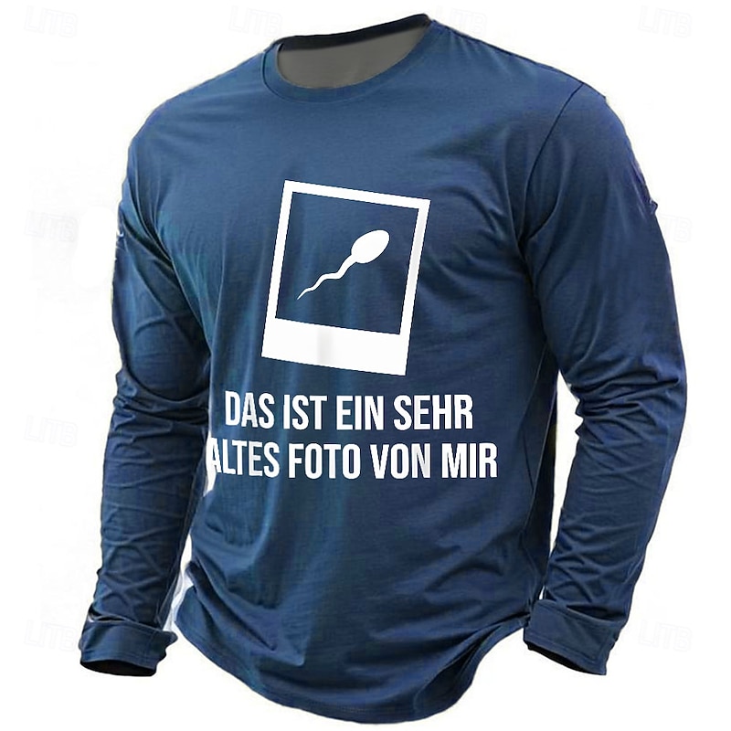 Men's Funny Slang German T Shirt Long Sleeve T shirt 3D Print Crew Neck Shirt Fashion Daily Basic Street Casual Daily Black Blue Green All Seasons Clothing Apparel S M L XL XXL XXXL