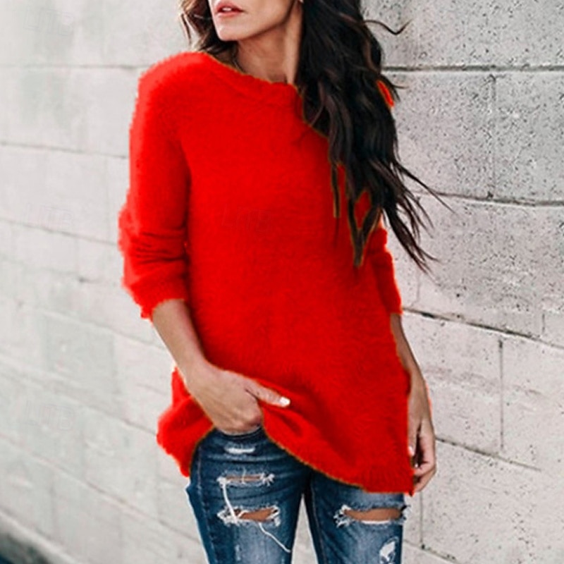 Women's Sweater Pullover Streetwear Casual Pure Color Ribbed Crew Neck Knitted Long Sleeve Regular Tops Knit Outdoor Daily Weekend Black White Fall Winter3