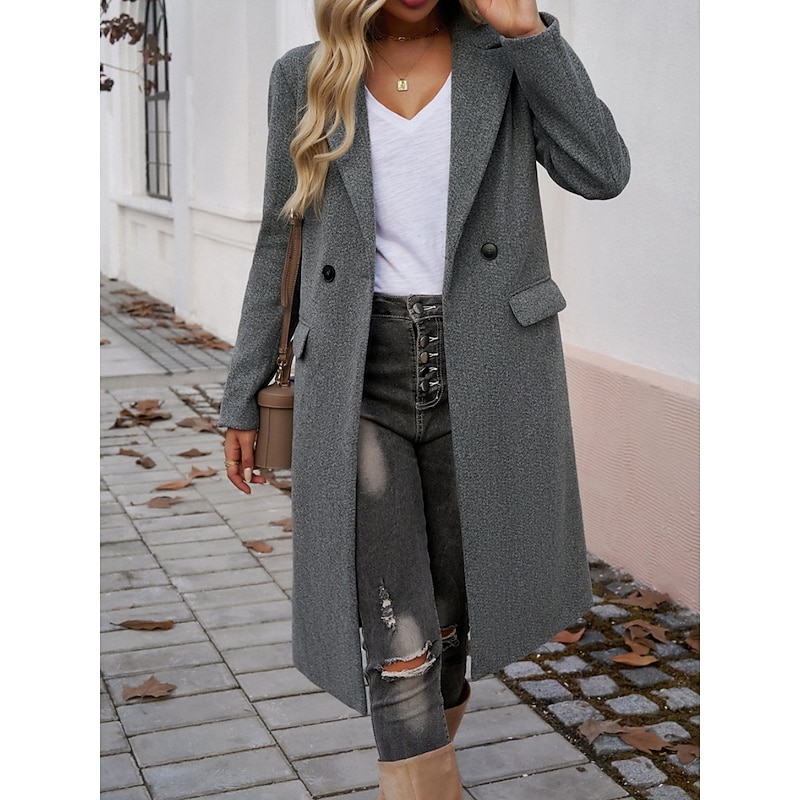 Women's Trench Coat Comfortable Breathable Pocket Buttons Casual Plain Vacation Street Casual Daily Wear Single Breasted Long Turndown Regular Fit Long Sleeve Outerwear Brown Green Dark Gray Spring4