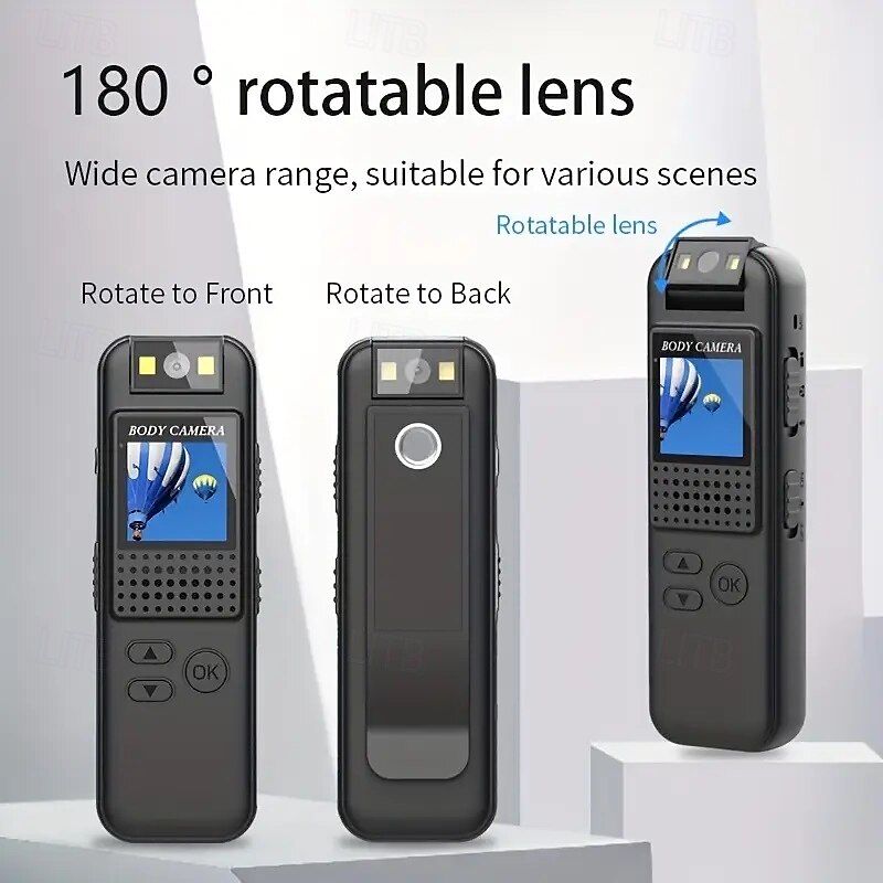 High-definition 1080P portable recorder with photo and video recording equipped with a fill light 0.9-inch IPS screen flip lens back clip magnetic camera and voice recorder with a 32GB card.2