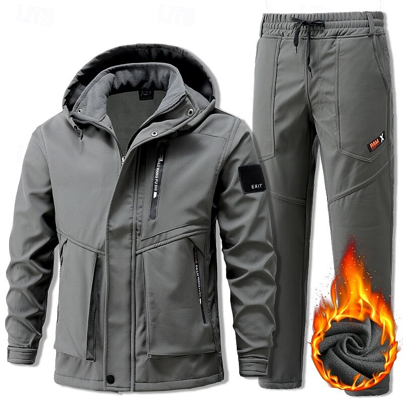 Men's Hiking Jacket Fleece Jacket Puffer Jacket Thermal Set Winter Outdoor Thermal Warm Waterproof Top Black Green Grey4