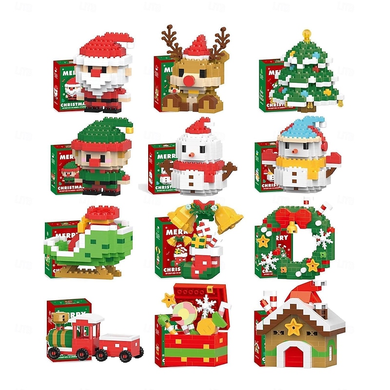 Santa Claus Design Building Blocks, 12 Pack Christmas Building Blocks Ornaments Toys, Mini Building Figures, Christmas Stocking Stuffers Gifts Party Favors, Ideal for Xmas New Year Birthday Gifts4
