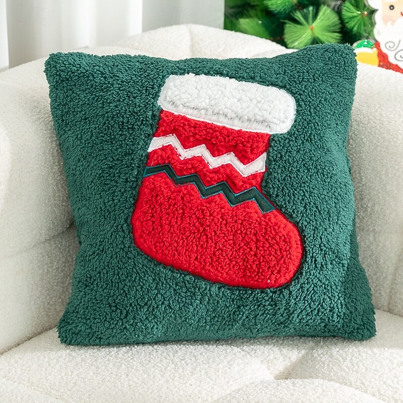 Christmas Throw Pillow Cover, Soft Embroidered Cushion with Santa Claus Design, Festive Holiday Home Decor, Decorative Xmas Accent Pillow for Sofa, Bedroom, Living Room2