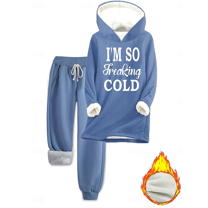 Women's Warm Daily Two Piece Sets Tracksuit Pants Sets Long Sleeve Hooded Graphic Letter Drawstring Print Casual Daily Black Pink Dark Pink Fall Loose Fit4