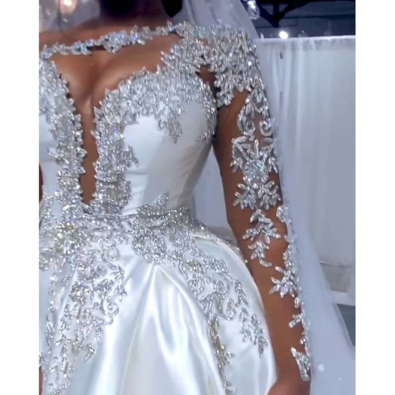 Formal Wedding Dresses Ball Gown One Shoulder Regular Straps Court Train Satin Bridal Gowns With Beading Split Front3