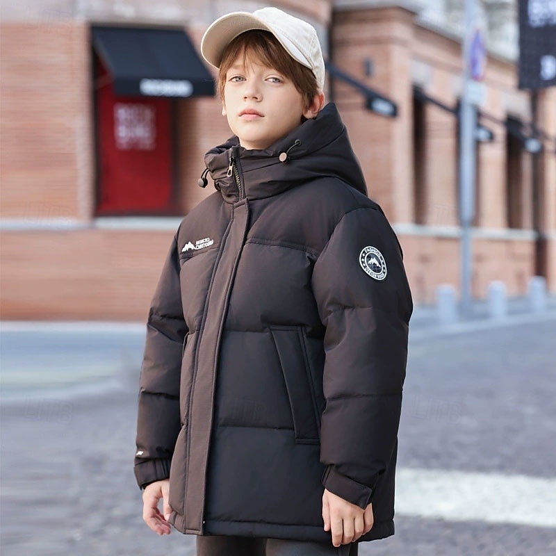 Kids Unisex Down Jacket Outdoor Jacket Puffer Jacket Outerwear Color Block Long Sleeve Keep Warm Windproof Coat Outdoor Daily Basic Black Red Beige Fall Winter 4 years+