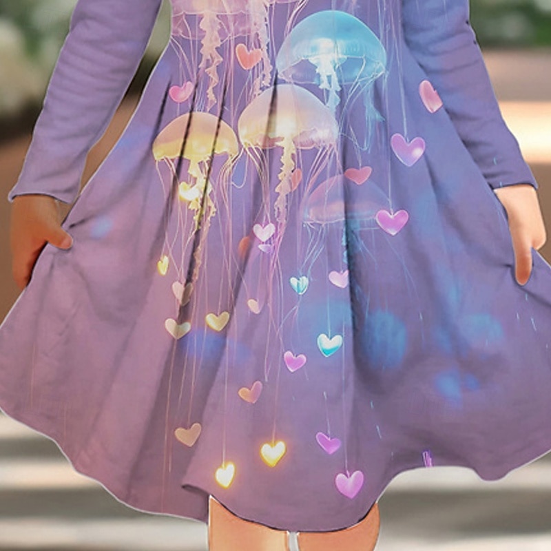 Girls' 3D Animal Dress Long Sleeve Summer Spring Vacation Daily Holiday Princess Beautiful Sweet Kids 4-12 Years Casual Dress A Line Dress Knee-length Regular Fit3