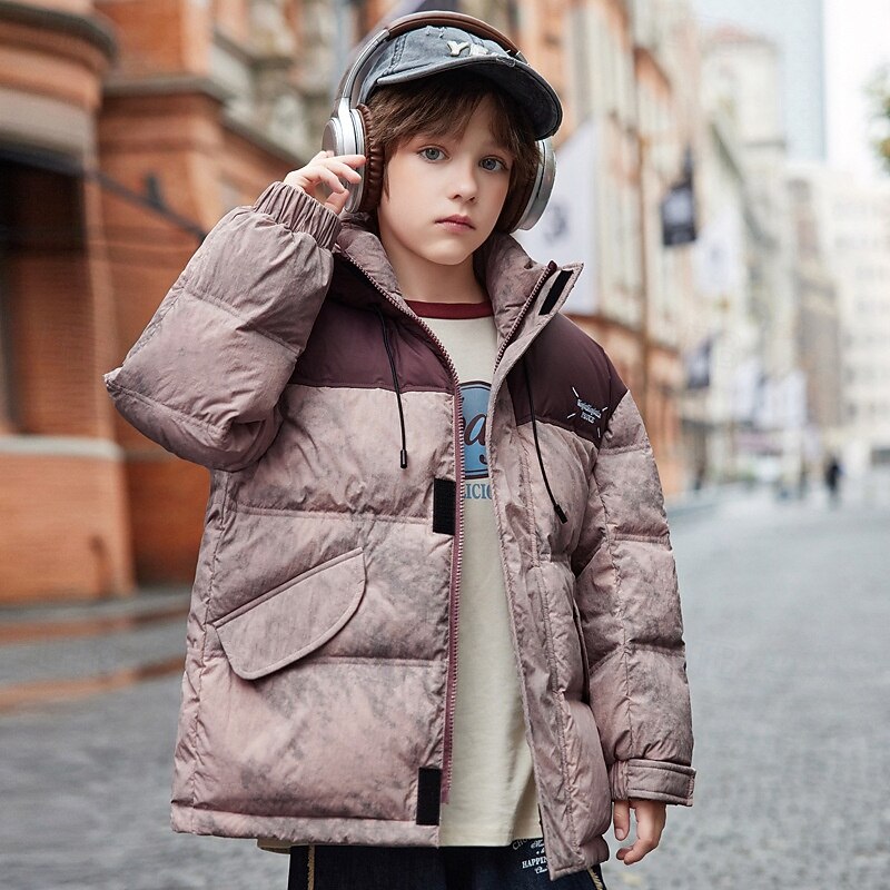 Kids Unisex Down Jacket Outdoor Jacket Puffer Jacket Outerwear Tie Dye Long Sleeve Keep Warm Windproof Coat Outdoor Daily Basic Pink Green Gray Fall Winter 4 years+4