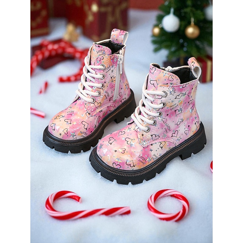 Girls' Combat Boots with Lace-Up Design and Side Zipper for Dance Performances and Stage Outfits