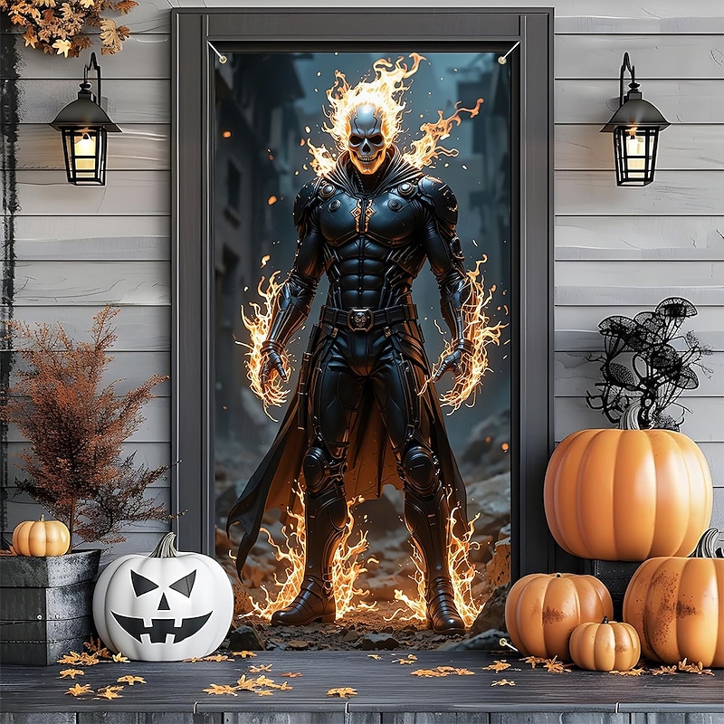 Halloween Posters Door Cover Outdoor Banners Skeleton 3D Fantasy Dark Punk Gothic Style Party Dorm Teens Room College Dorm Guys Man Cave Frat Bedroom Shooting Backgrounds Home Decor