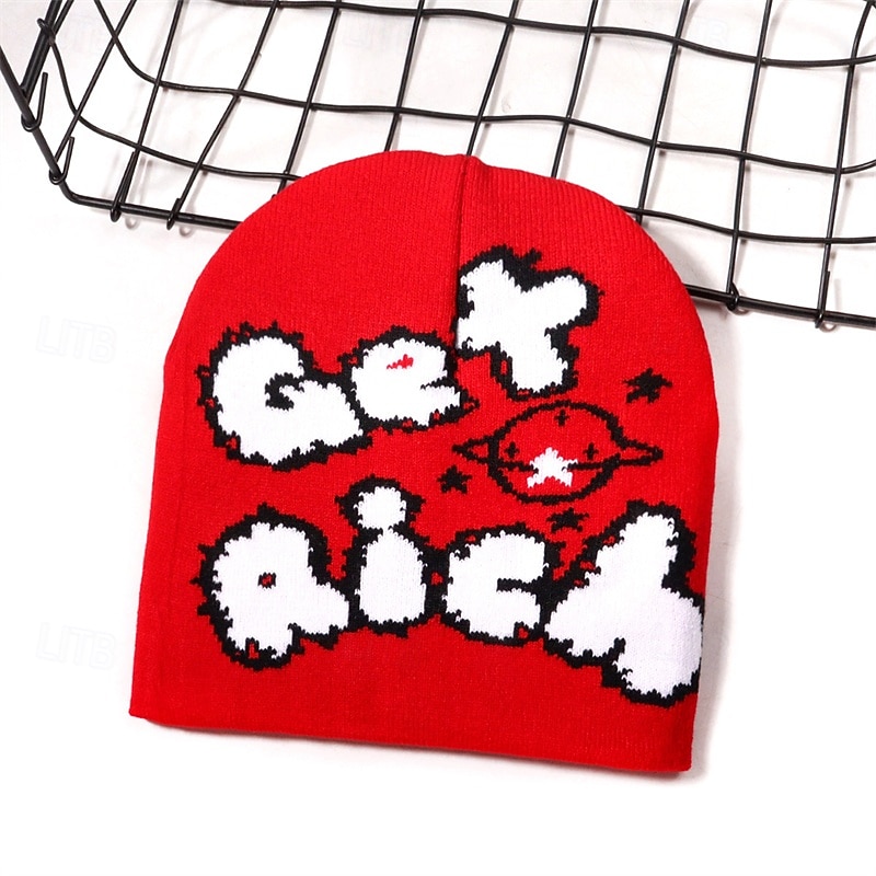 Men's Unisex Beanie Hat Winter Hats Beanies Knit Hat Winter Beanie Black Yellow Acrylic Fibers Knitted Cozy Daily Wear Going out Letter Soft Warm4