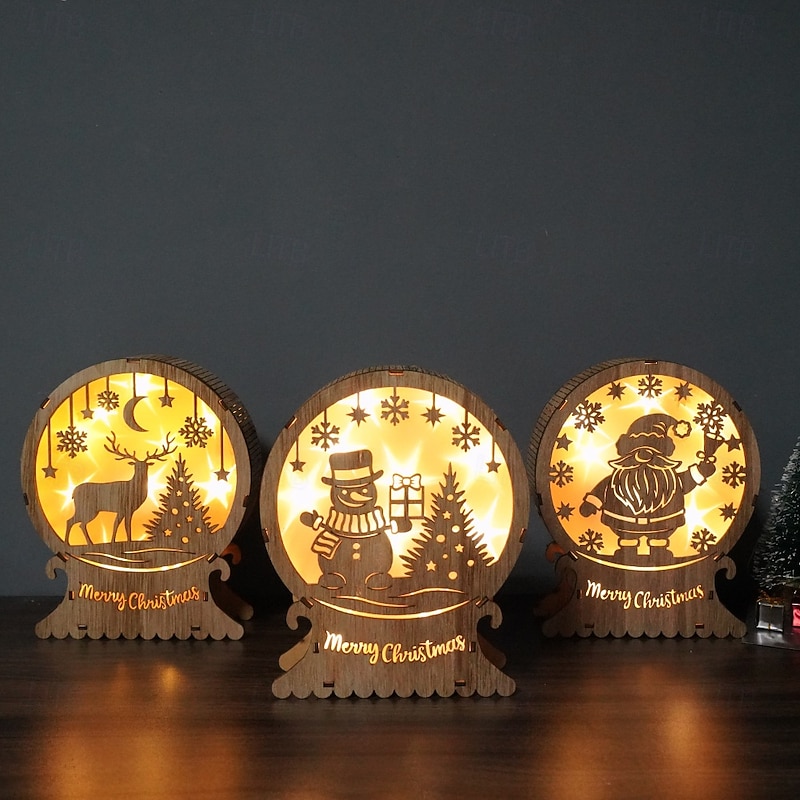 Christmas wooden LED decorative lights, desktop ornaments, Christmas props, indoor bedrooms, study rooms, dining rooms, atmosphere decorative lights, AA battery box2