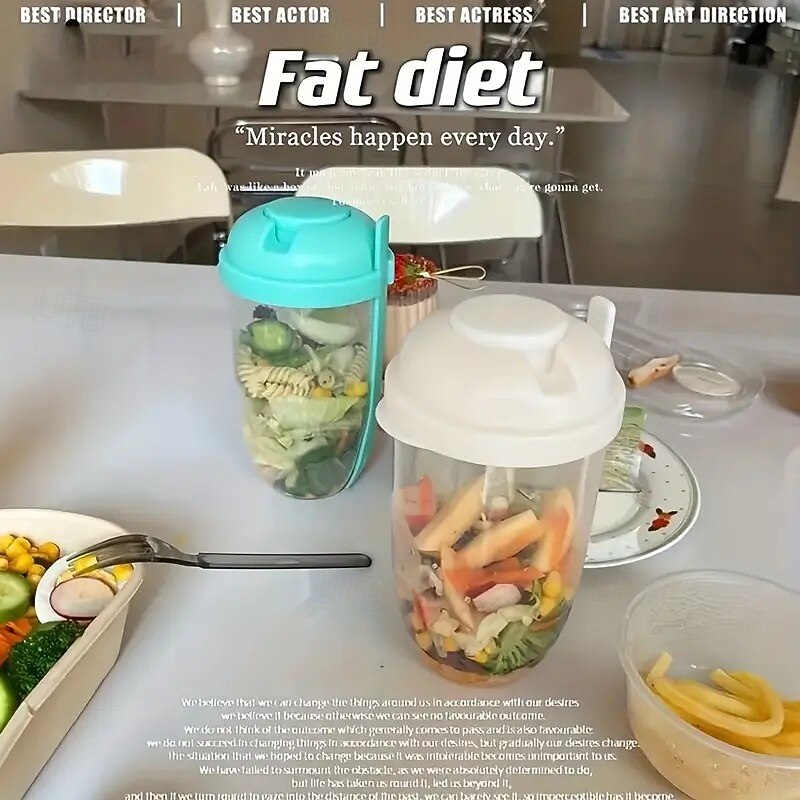 Salad Cup with Fork – 1000ml/33.8oz Portable Salad Maker Bottle, Dressing Container for Picnic, Brunch, Commute, Outdoor Activities, Kitchen Gadget4