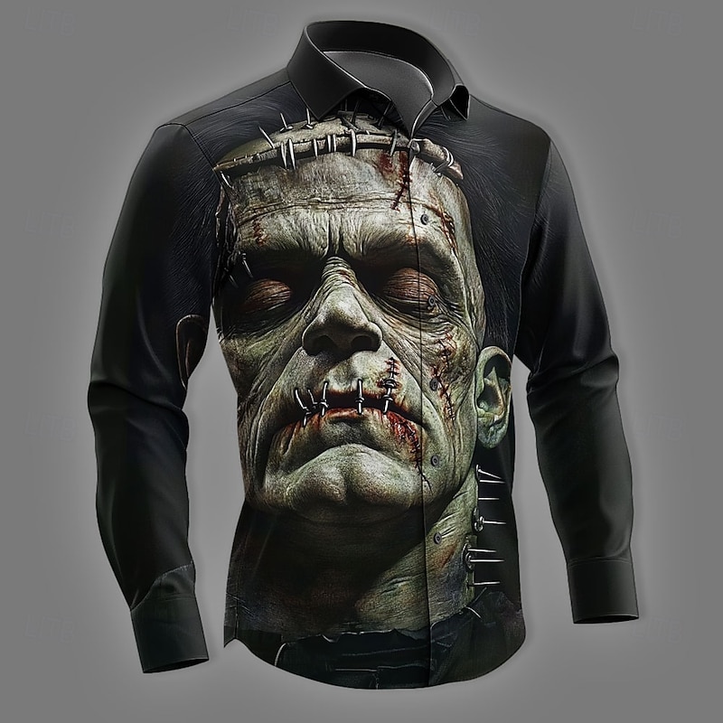 Halloween Men's Zombies Horror Shirt Button Up Shirt Long Sleeve Dark Gothic Style Holiday Streetwear Spring Fall Turndown 3D Print Collared Shirts Black 1 Black Black 2