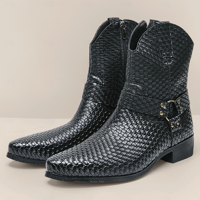 Men's Black Crocodile Patterned Boots – Edgy and Fashionable Design, Ideal for Rock and Roll Events and Night Out Fashion