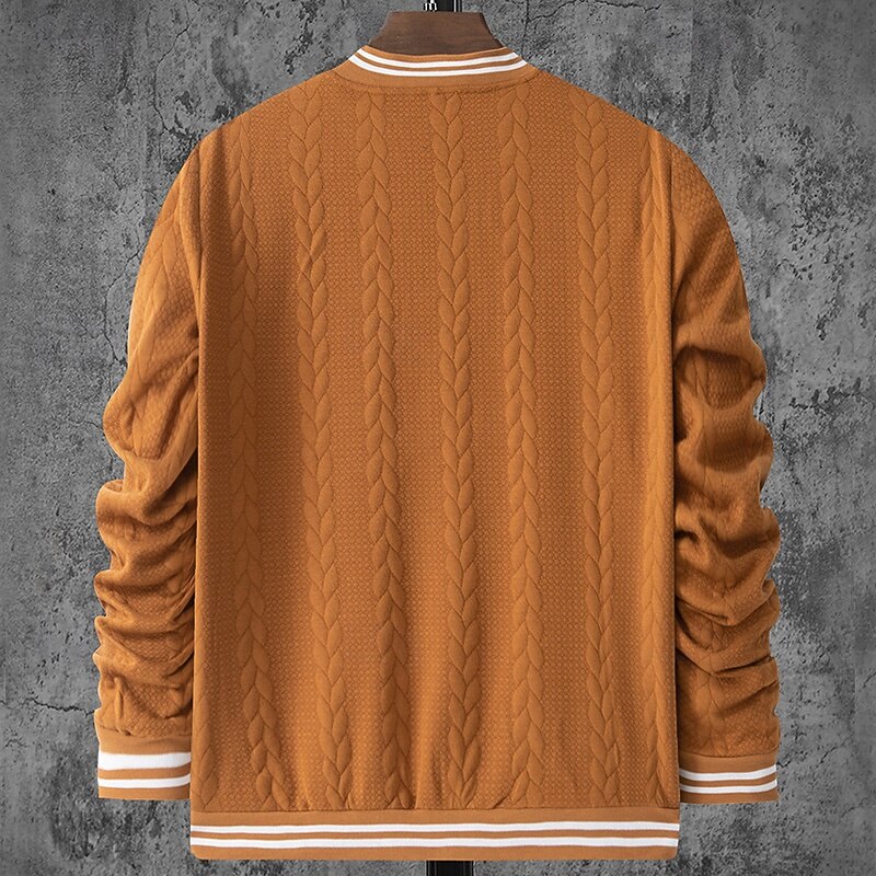 Men's Bomber Jacket Home Office Windbreaker Pocket Spring Fall Solid Color Jacquard Active Neutral Collarless Regular Black White Navy Blue Orange Khaki Jacket3