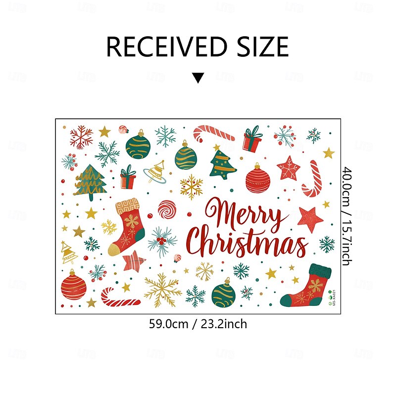 Christmas Sticker Wall Decals Cartoon Christmas Elements Gift Snowflake Removable Vinyl Mural Holiday Party Bedroom Living Room Glass Window Door Background Decoration For Home3