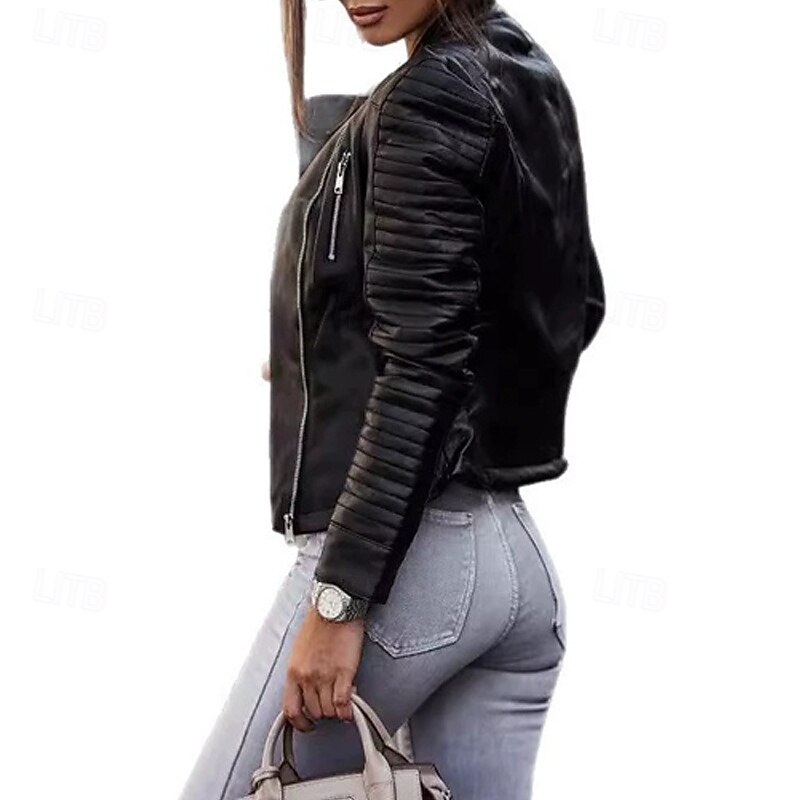 Women's Casual Jacket Warm Comfortable Zipper Pocket Fashion Outdoor Plain Going out Weekend Zipper Regular Stand Collar Regular Fit Long Sleeve Outerwear Black Fall Winter2